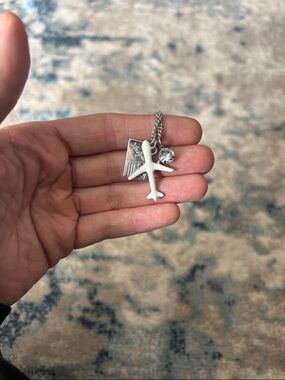 Sterling Silver Airplane Charm Necklace - Silver